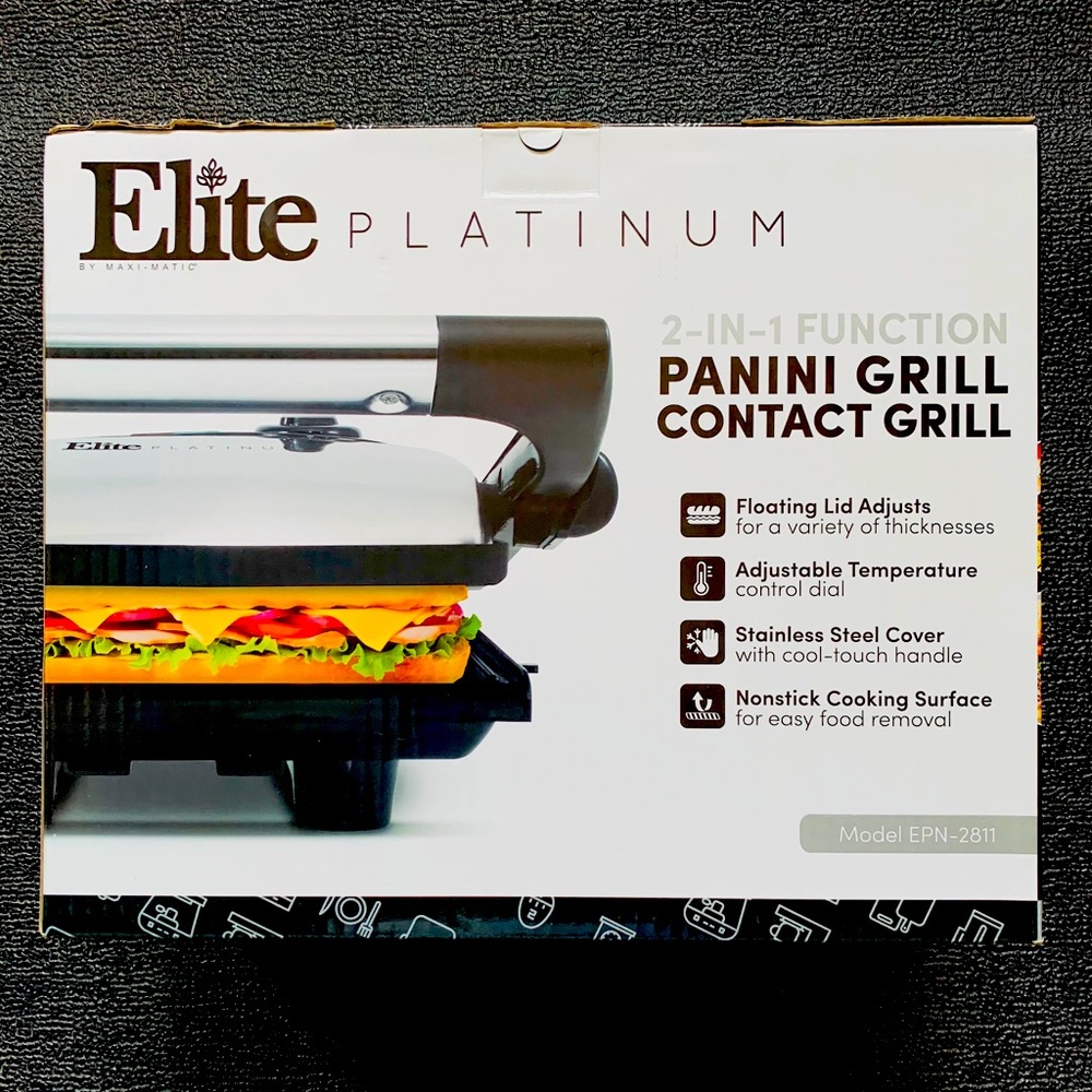 Elite Platinum Stainless Steel 2-IN-1 Panini Grill